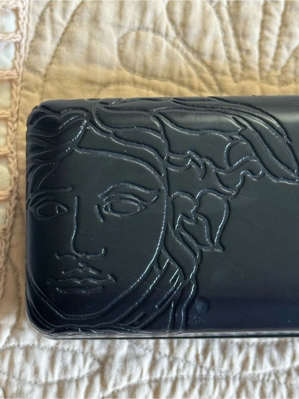 Black Versace Eyewear Sunglass Case with Embossed Medusa Face Motif